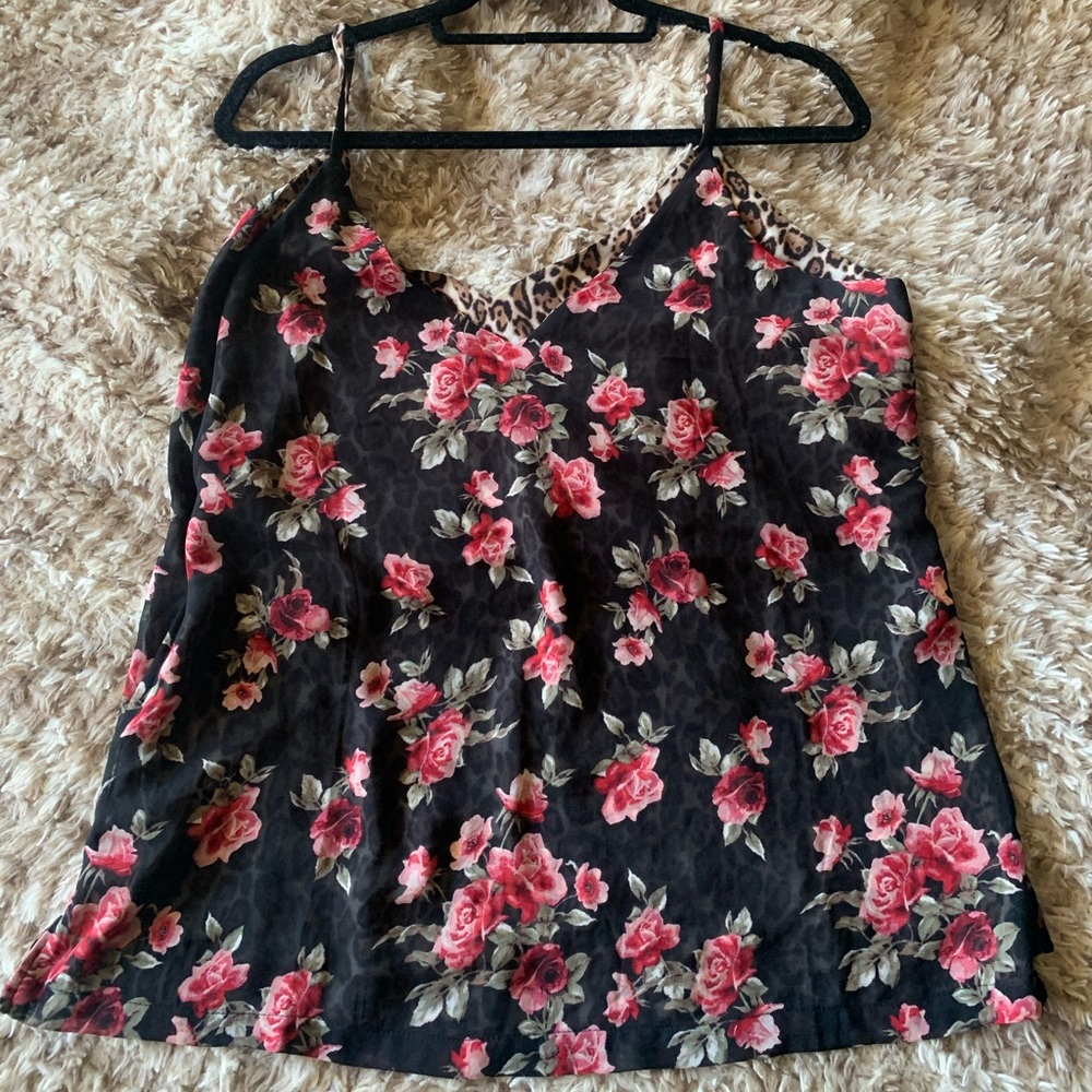 WHBM Floral/cheetah print reversible shell